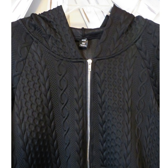 Black Cable Knit Hooded Zip-Up Sweater Coat by Shein Curve Women's 2X - Picture 12 of 15